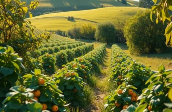 A peaceful landscape highlighting the beauty of organic produce in nature.