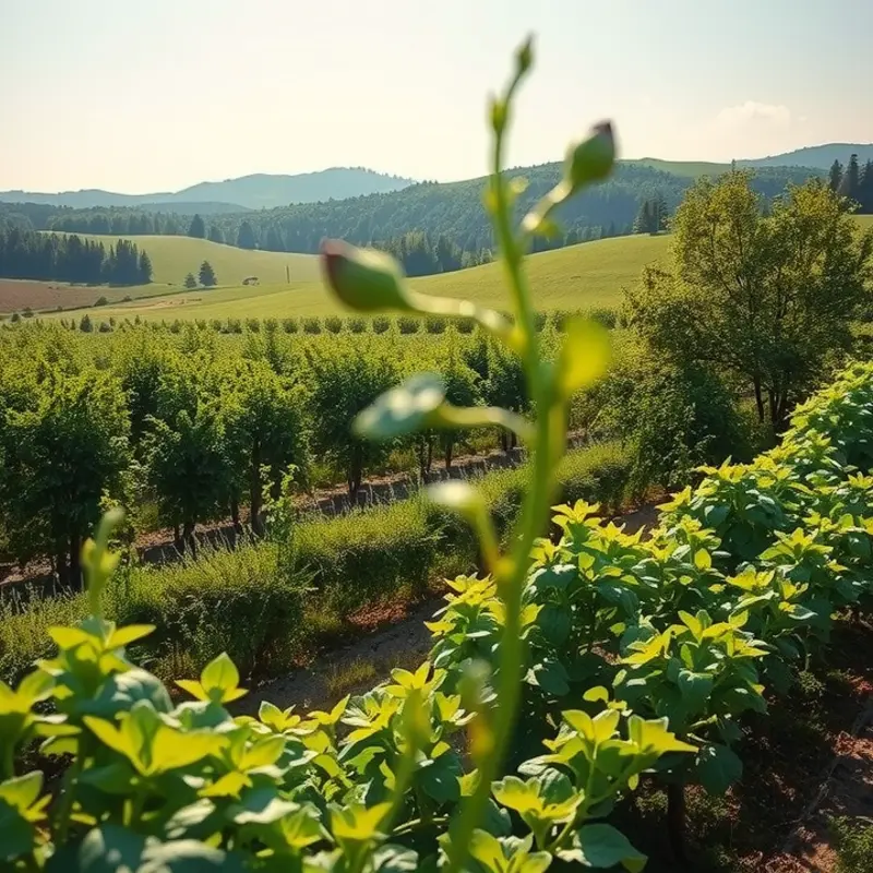 A serene sunlit orchard showcasing fresh organic produce.