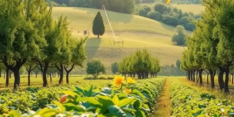 A vibrant field showcasing various organic vegetables and fruits in a natural setting.