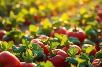 A scenic sunlit field filled with organic vegetables and fruits representing the essence of fresh produce.