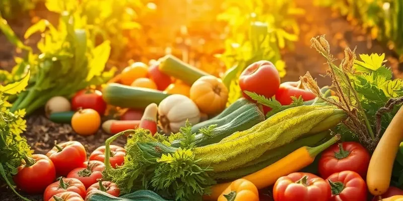 An alluring landscape featuring vibrant fields filled with fresh fruits and vegetables, emphasizing healthy eating.