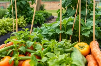A serene landscape filled with organic vegetables and fruits growing under the sun.