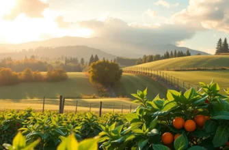 A beautiful landscape showcasing a variety of fruits and vegetables in a natural setting.