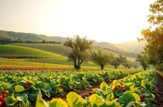 A beautiful landscape showcasing fresh vegetables and fruits in an organic orchard.