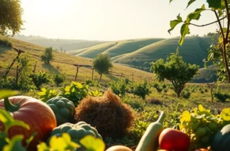 A scenic view of an idyllic landscape with vibrant healthy produce growing naturally.