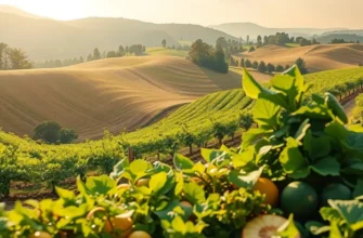 A scenic view of a sunny field bursting with fresh vegetables and fruits, showcasing nature's bounty.