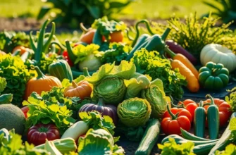 Vibrant landscape of a sunlit field reflecting health and abundance through organic vegetables and fruits.