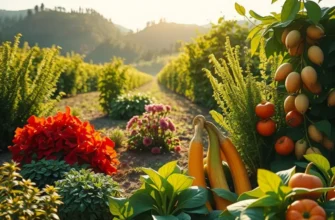 A beautiful garden showcasing a diversity of organic vegetables thriving in a sunlit natural environment.