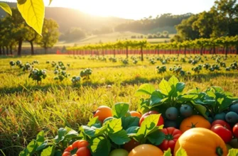 A sunlit landscape showing an abundance of organic produce, symbolizing health and nutrition.