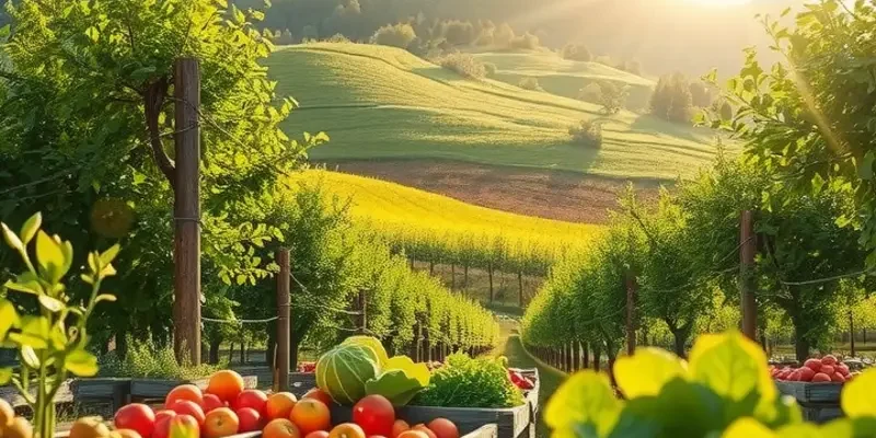 A vibrant landscape rich with fresh organic ingredients, encapsulating the heart of Persian culinary traditions.