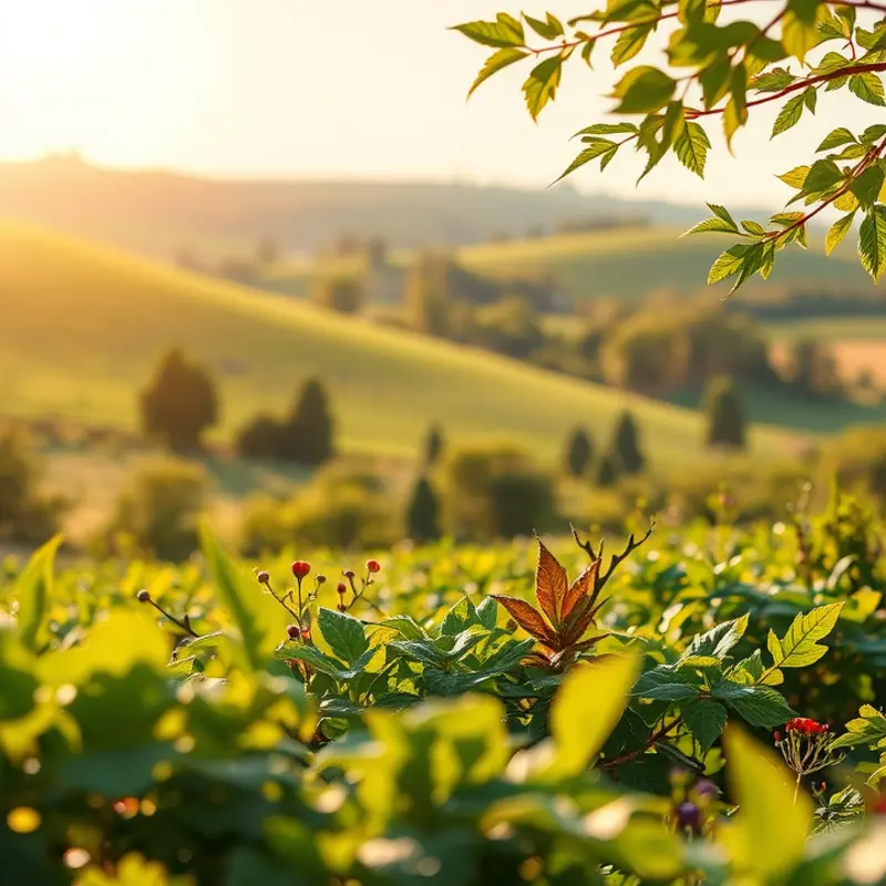 A sunlit field flourishing with organic vegetables and fruits.
