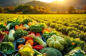 Serene field abundant with organic vegetables and fruits in a natural setting.
