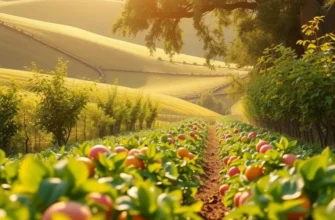 A lush landscape with vibrant produce representing the essence of traditional soups.