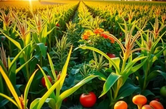 A vibrant orchard filled with fruits and vegetables in a natural setting, symbolizing South African agricultural richness.