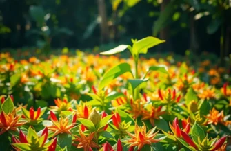 A photorealistic scene of spices growing in a vibrant sunlit field on the Spice Islands.