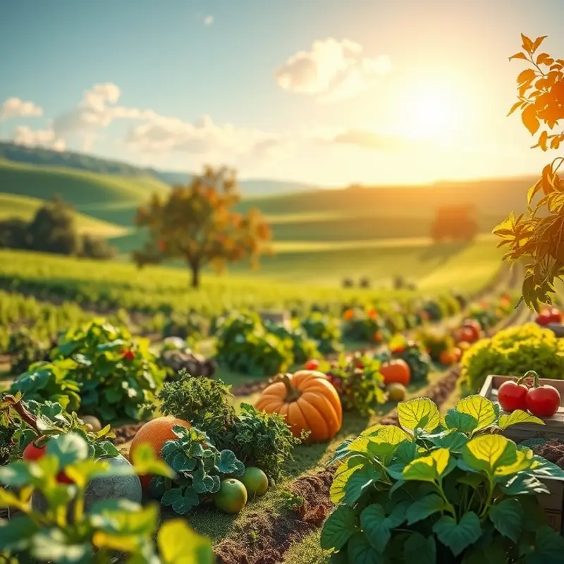 A sunlit field thriving with fresh vegetables.