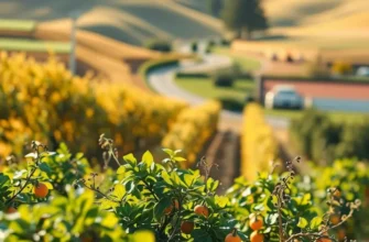A serene landscape filled with vibrant organic produce basking in warm sunlight.