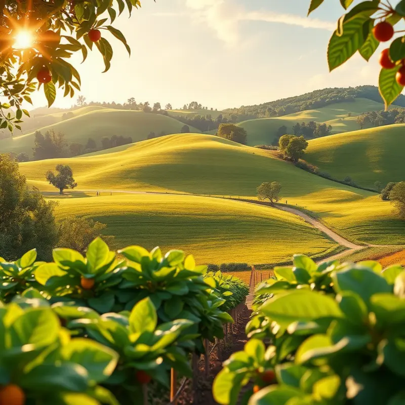 A sunlit field showcasing the natural beauty of vibrant fruits and vegetables.