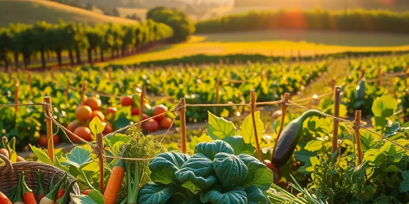 A landscape filled with vibrant produce and greenery, representing healthy nutrition.