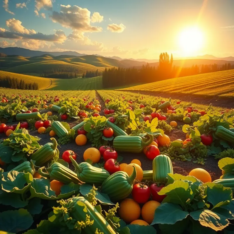 A sunlit field showcasing an abundance of organic vegetables and fruits, symbolizing emotional nourishment through mindful eating.
