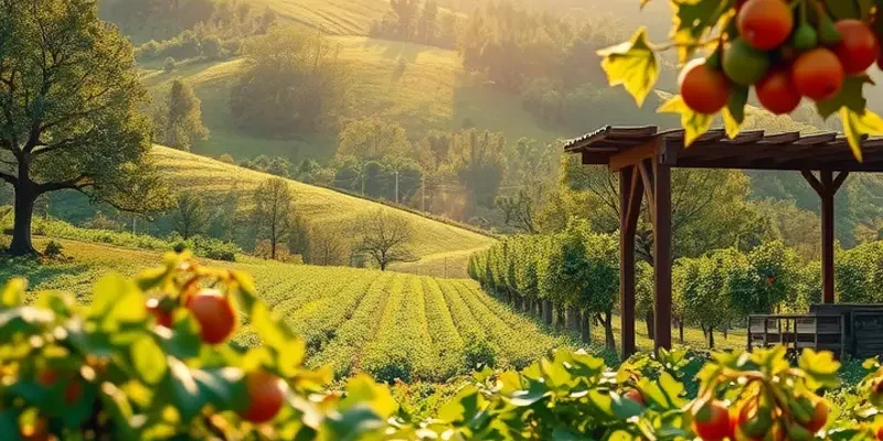 A field showcasing an abundance of organic produce surrounded by natural beauty.