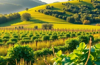 A scenic view of a sunlit field highlighting vibrant organic fruits and vegetables.