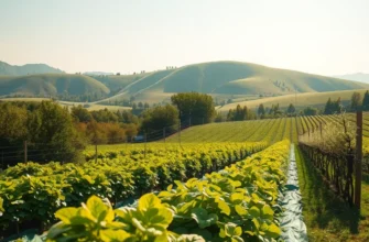 An expansive, sunlit orchard filled with a variety of organic produce surrounded by lush nature.
