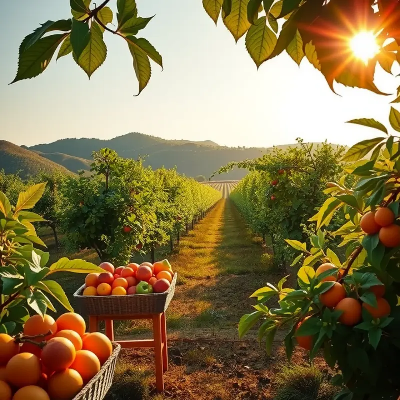 An orchard of vibrant fruits surrounded by lush greenery, symbolizing the beauty of wholesome food.