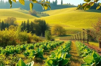 Beautiful sunlit landscape filled with vibrant fruits and vegetables symbolizing health.