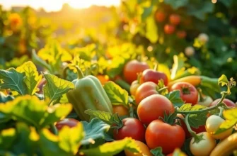 A picturesque landscape representing a bounty of healthy organic produce in a natural setting.