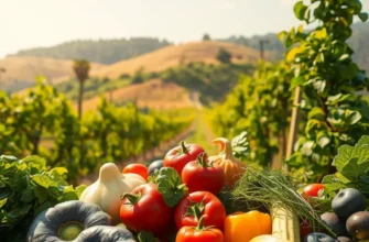 An inviting sunny landscape filled with abundant fruits and vegetables showcasing nature's bountiful nourishment.