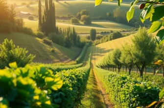 A peaceful orchard full of colorful organic fruits and vegetables.