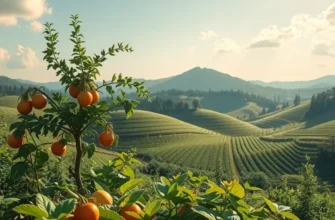 A lush, sunlit landscape filled with vibrant fruits and vegetables, symbolizing the abundance of sustainable protein.