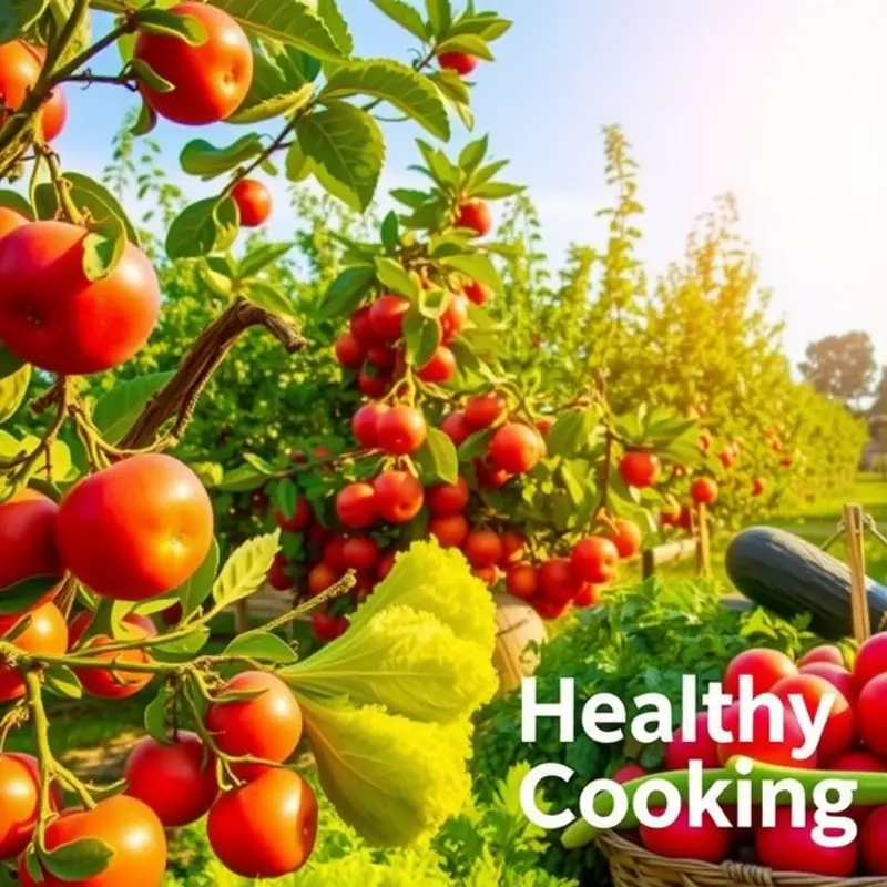 A vibrant field overflowing with fresh vegetables and fruits, emphasizing the essence of organic cooking.