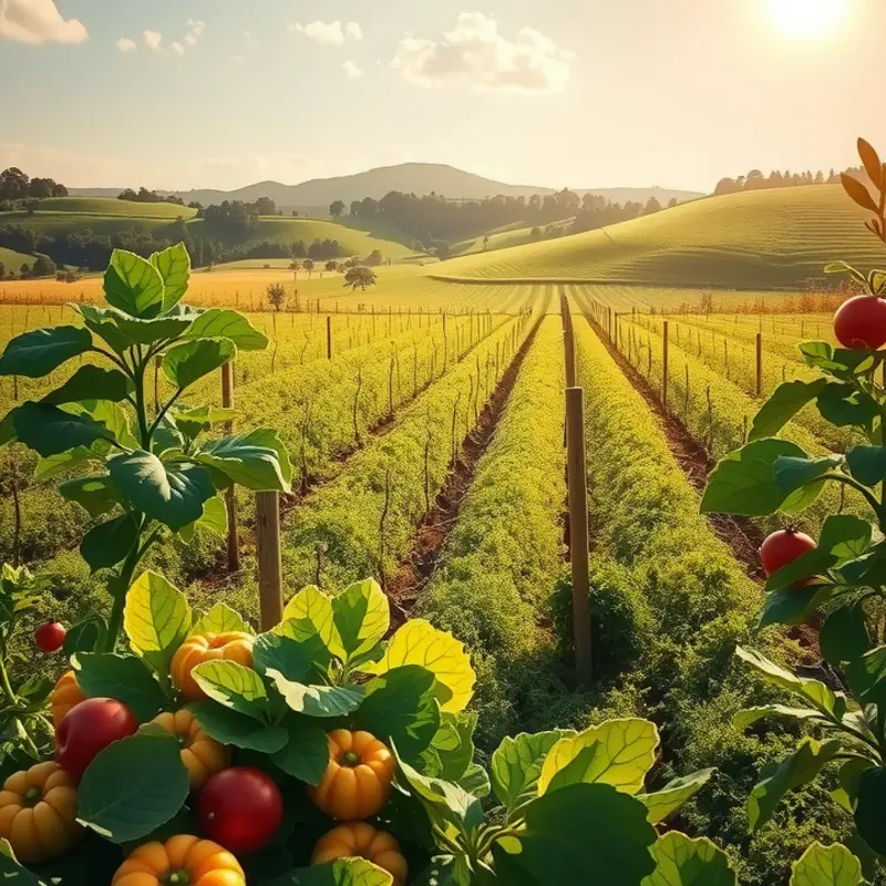 A serene landscape filled with fresh fruits and vegetables representing natural cravings.