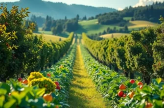 A peaceful sunlit landscape filled with vibrant vegetables and fruits, reflecting the essence of a vegan diet.