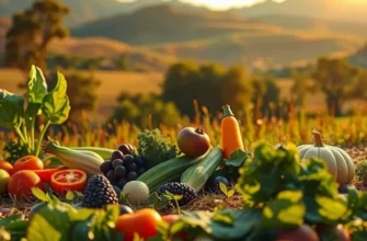 An inspiring landscape filled with healthy fruits and vegetables, symbolizing organic nutrition.