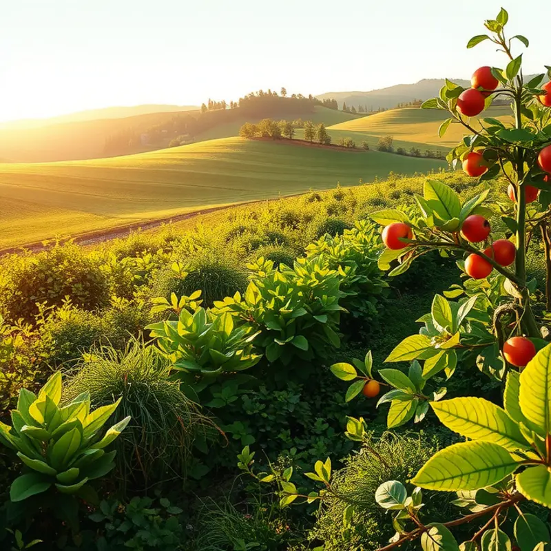 A vibrant sunlit field showcasing the freshness of organic produce.