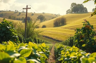 A sunlit orchard with vibrant fruits and vegetables nestled in a lush green landscape.