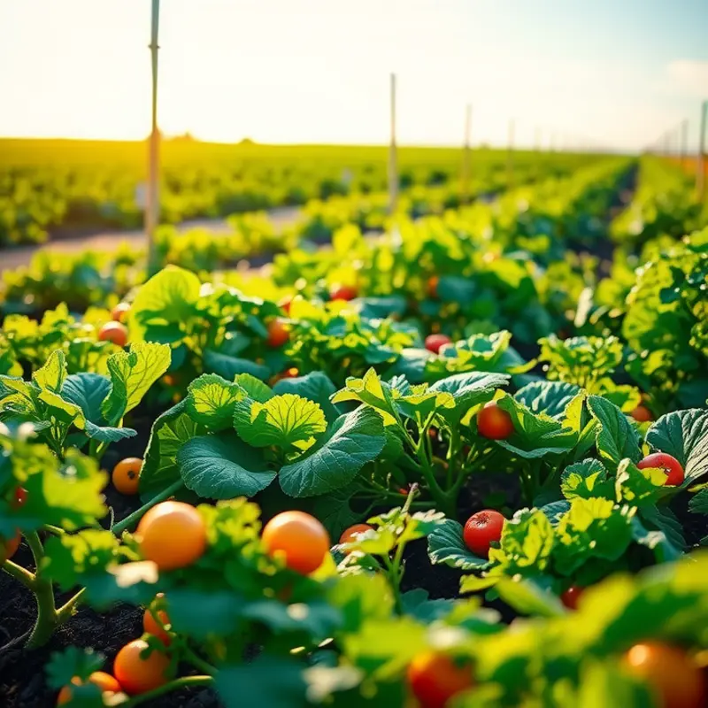 A sunlit field of fresh vegetables and fruits, symbolizing the essence of clean cooking.