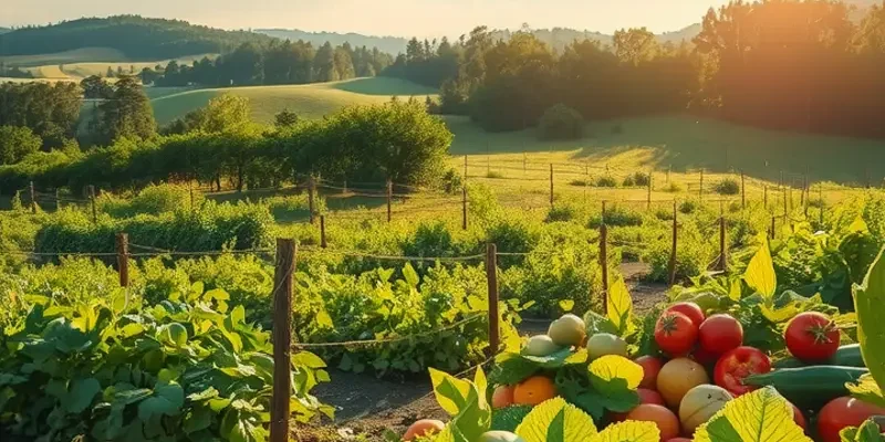 A stunning natural landscape filled with vibrant fruits and vegetables.