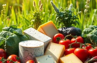 A scenic landscape showing a sunlit field rich with organic vegetables and fruits surrounded by lush greenery.
