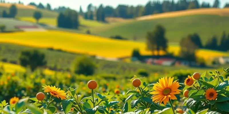 A lush garden scene showcasing a variety of green vegetables and fruits growing abundantly.