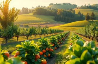A panoramic view of a sunlit field with abundant natural produce, symbolizing the variety in a vegetarian diet.
