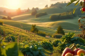 A natural landscape filled with vibrant vegetables and fruits, highlighting organic abundance.