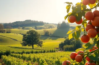 Photorealistic landscape of an organic garden filled with fresh produce under warm sunlight.