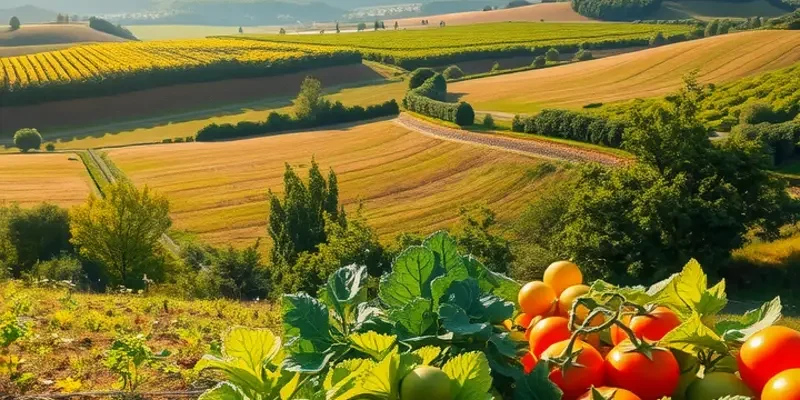 Field filled with a variety of vegetables and fruits, radiating natural beauty.