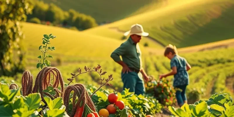 Lush green fields with vibrant fruits showcasing nature's abundance.