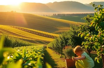 A beautiful field showcasing organic vegetables and fruits surrounded by lush greenery.
