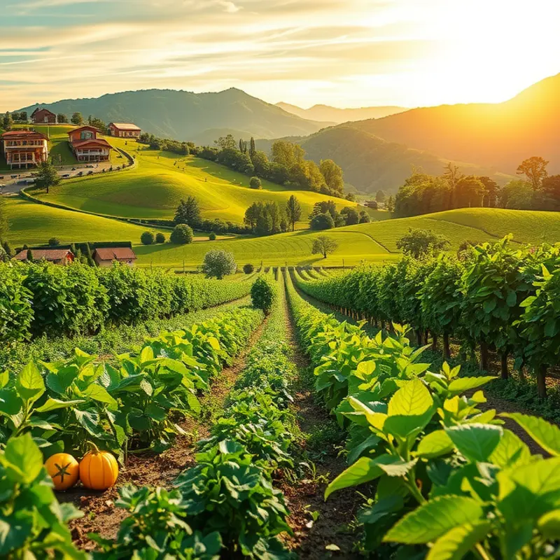 A vibrant sunlit field showcasing the abundance of organic produce.